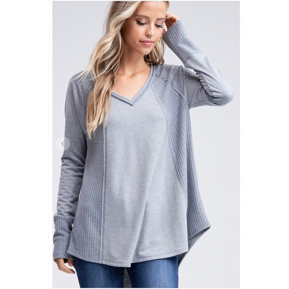 Waffle Knit Super Soft High-Low Grey LS Tunic! - Picture 6 of 16